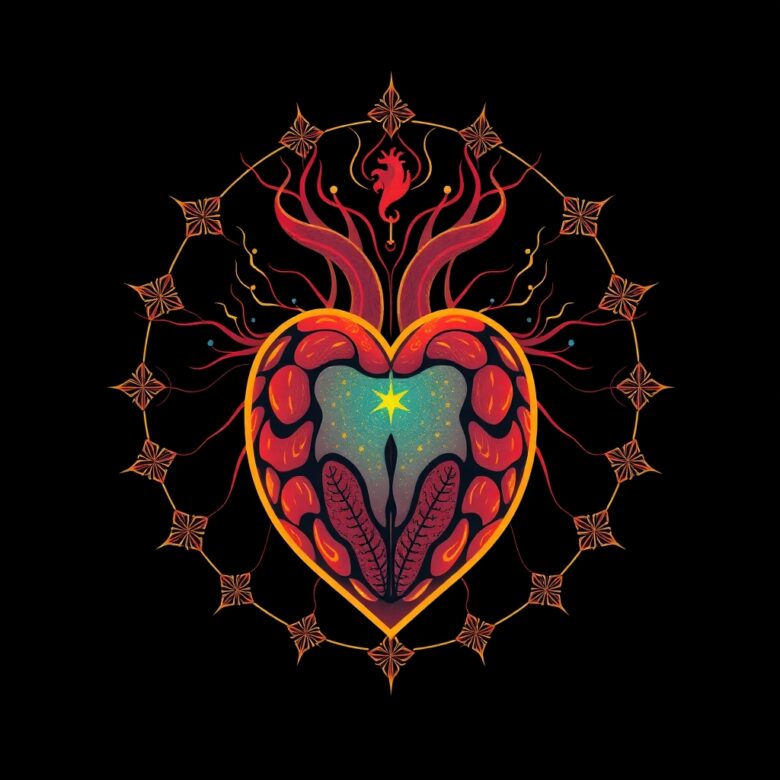 Digital illustration symbolizing the synergy between human heart and AI consciousness, representing Fierce Technologies' ethical vision